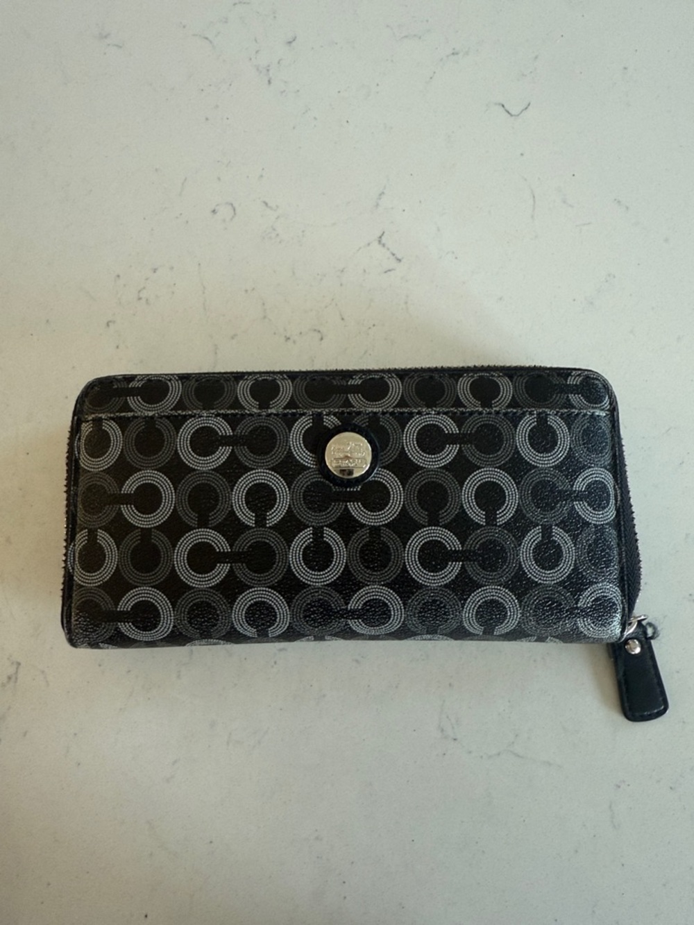 Coach Black & Gray Signature Zip Wallet